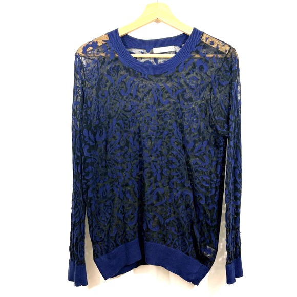hinge Sweaters - Hinge Nordstrom Blue & Black Damask Sweater Sheer, Size M
